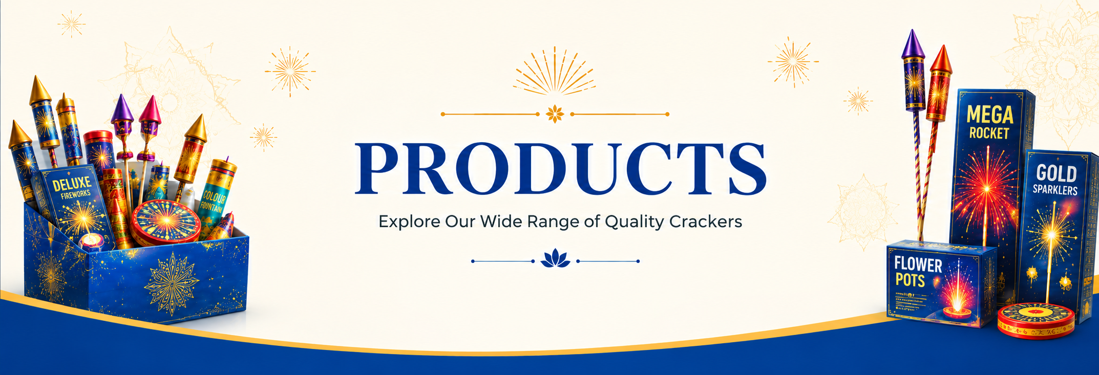 No1 Crackers products - sparklers, flower pots, rockets and gift boxes